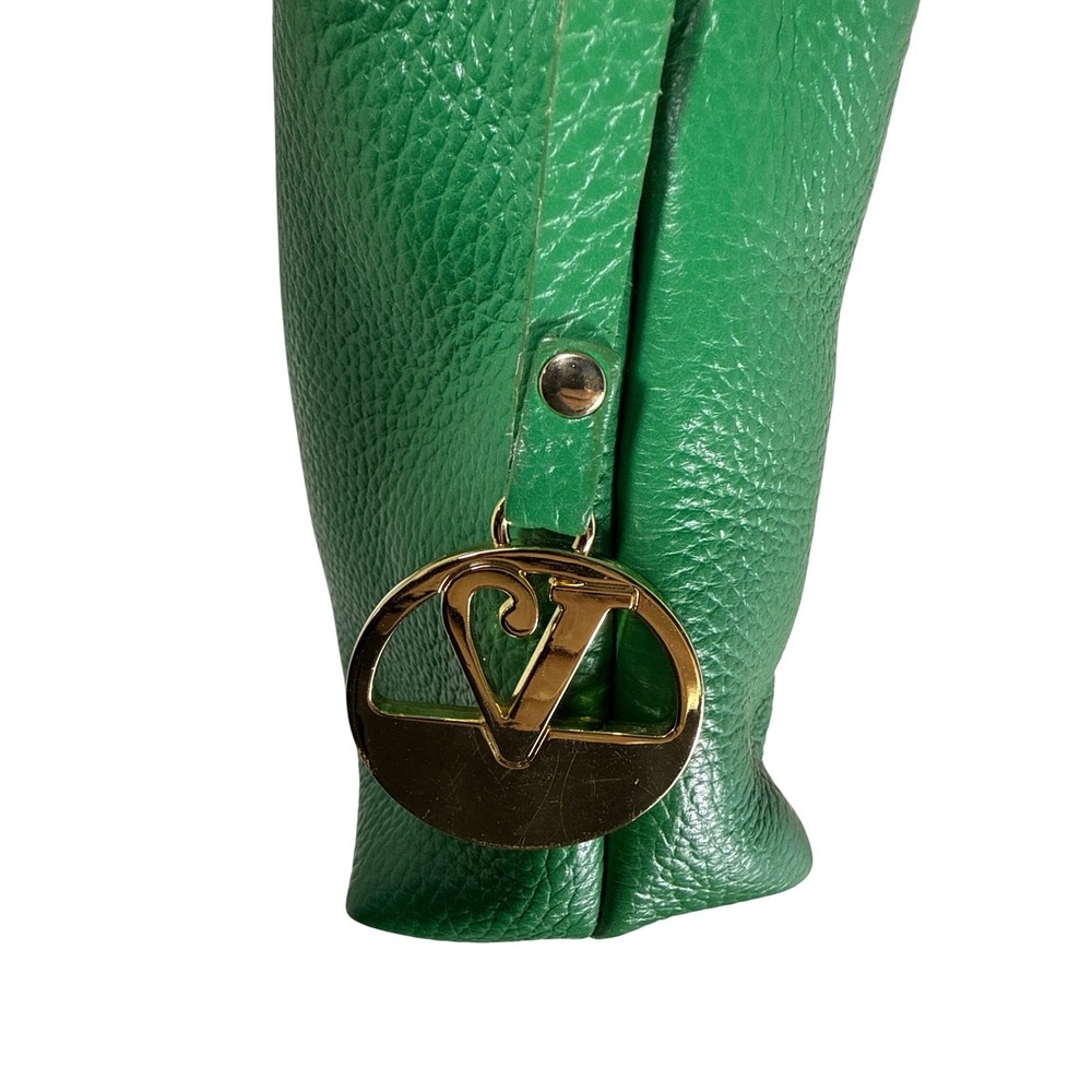 Valentina Green Pebbled Leather Crossbody Bag Made in Italy Tan Straps Gold Tone - Picture 3 of 6